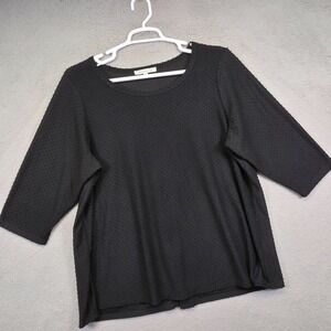 Rose and Olive Top Women 2X Black Back Button Boho Swiss Dot Modern Classic Chic